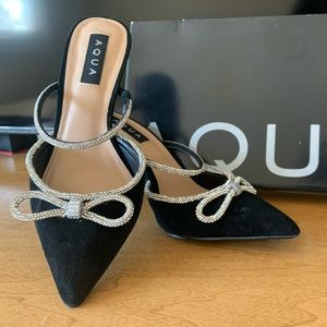 Aqua Black Suede Jewel Heels
